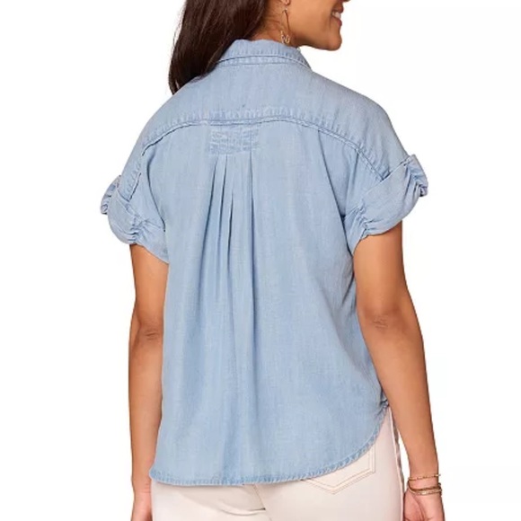 Democracy Blue Lyocell Ruched Sleeve Blouse Top - Picture 3 of 5